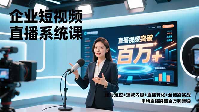 企业短视频直播系统课，账号定位+爆款内容+直播转化+全链路实战，单场直播突破百万销售额-钱途社